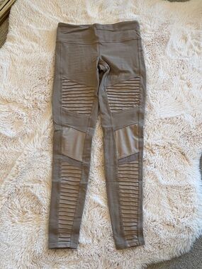 Ribbed Panel Moto Leggings in Taupe